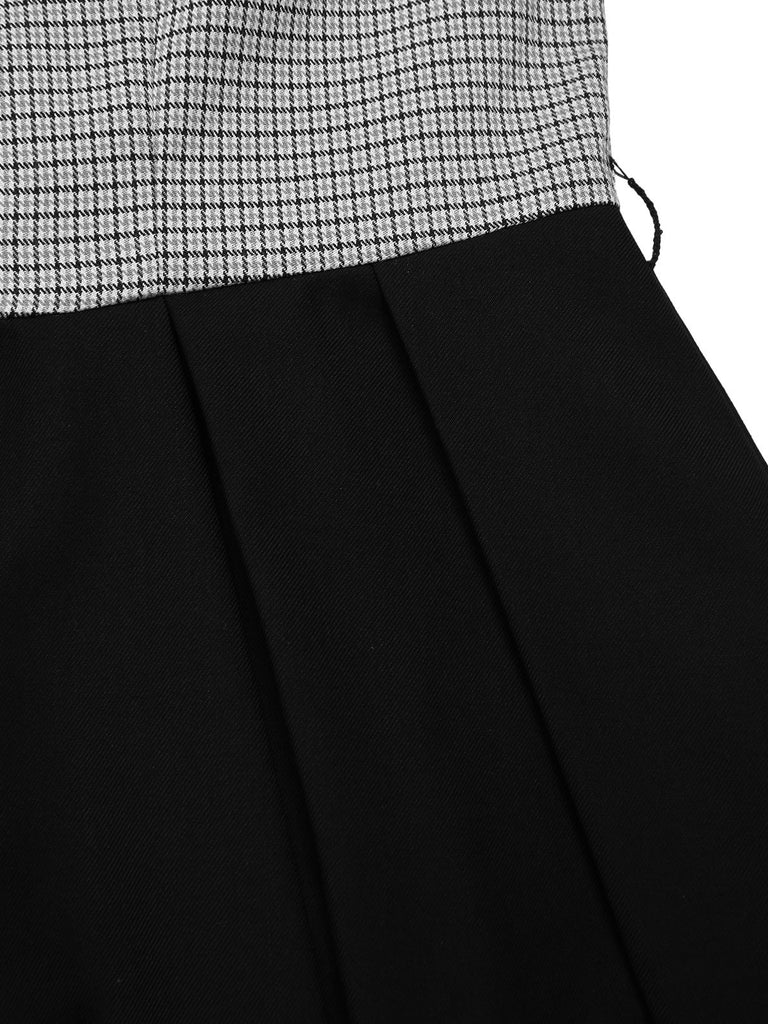 1950s Houndstooth Detachable Bow Collar Dress