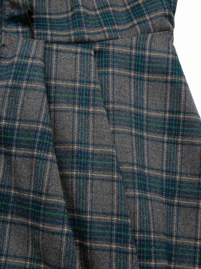 2PCS Gray 1950s Plaid Ruffled Dress & Cotton Blouse