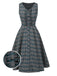 Gray 1950s Plaid V-Neck Sleeveless Ruffled Dress