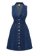 Deep Blue 1970s Denim Lapel Sleeveless Button Dress