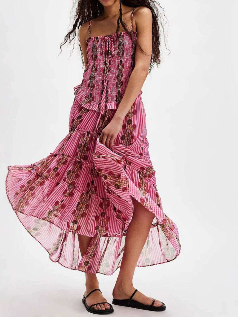 1940s Daisy Mesh Patchwork Smocked Dress