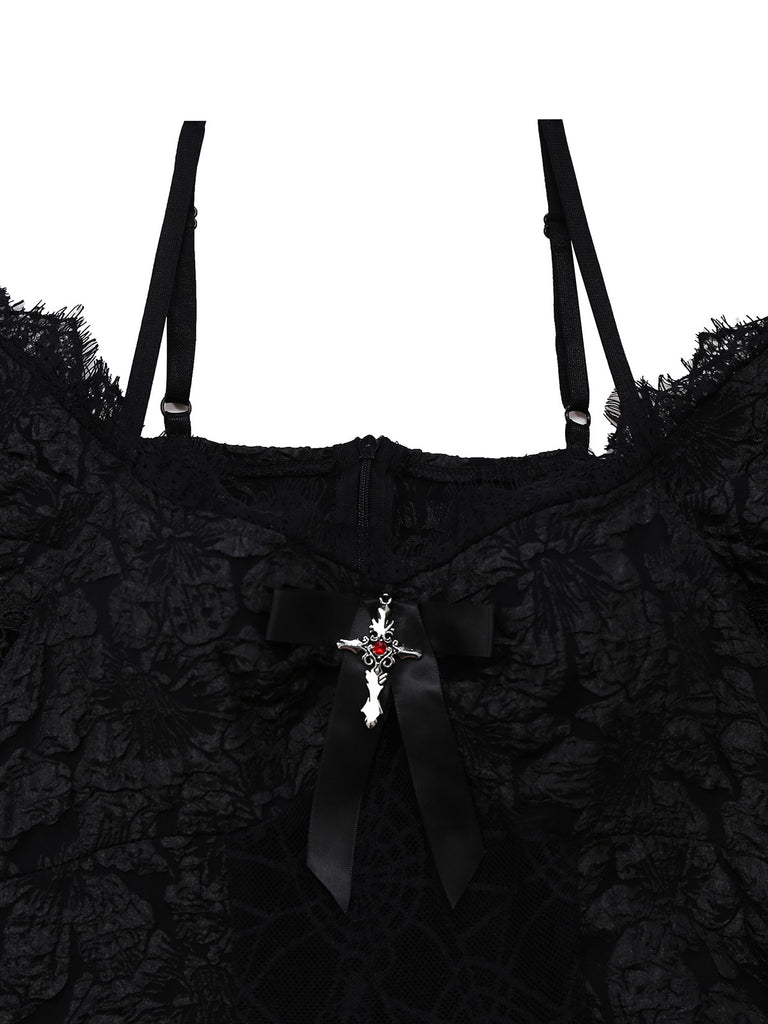 1950s Halloween Spider Web & Cross Textured Dress