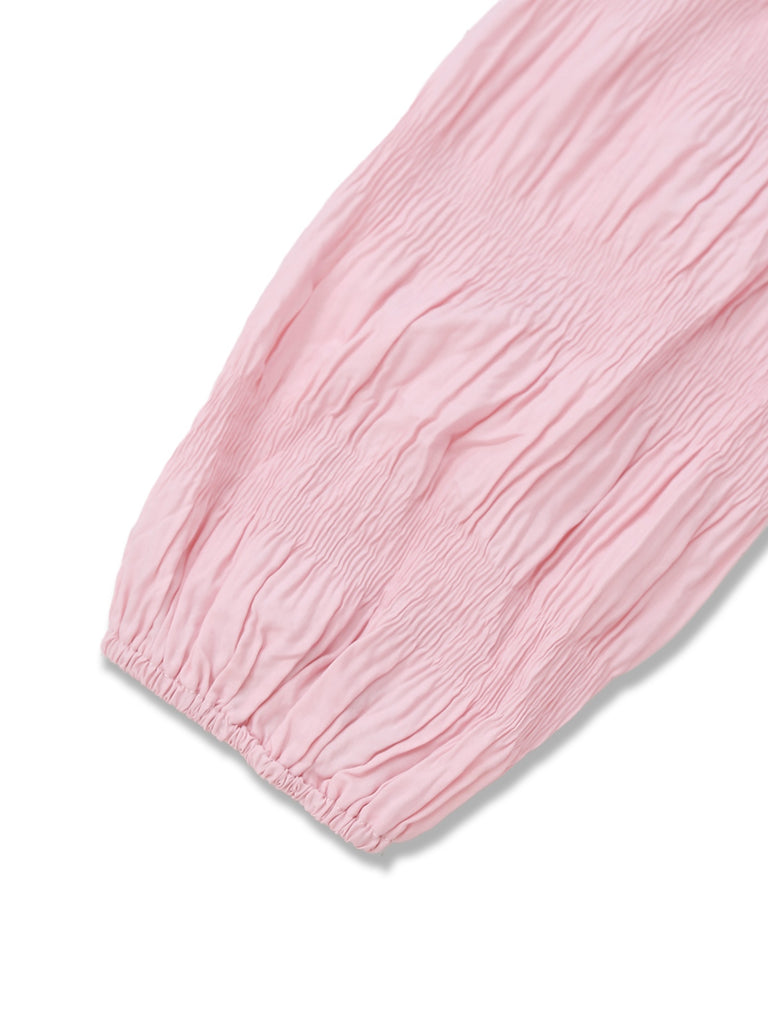 Pink 1950s Pleated Ruffled Collar Dress