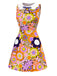 Orange 1960s Peter Pan Collar Floral Bow Dress