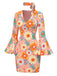 Multicolor 1960s Daisy Flare Sleeve Hippie Dress