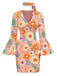 Multicolor 1960s Daisy Flare Sleeve Hippie Dress