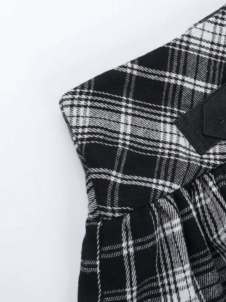 Gray 1980s Steampunk Lace Patchwork Tartan Plaid Skirt