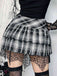 Gray 1980s Steampunk Lace Patchwork Tartan Plaid Skirt