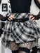 Gray 1980s Steampunk Lace Patchwork Tartan Plaid Skirt