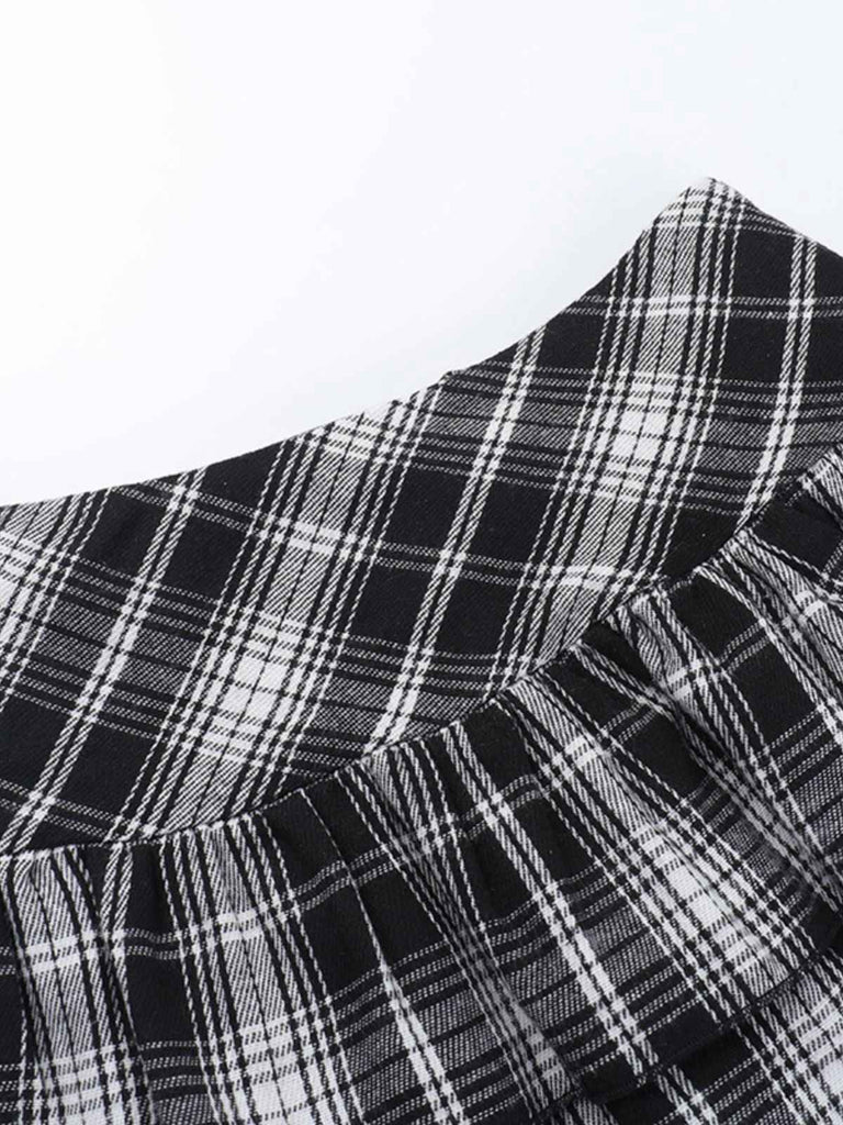 Gray 1980s Steampunk Lace Patchwork Tartan Plaid Skirt