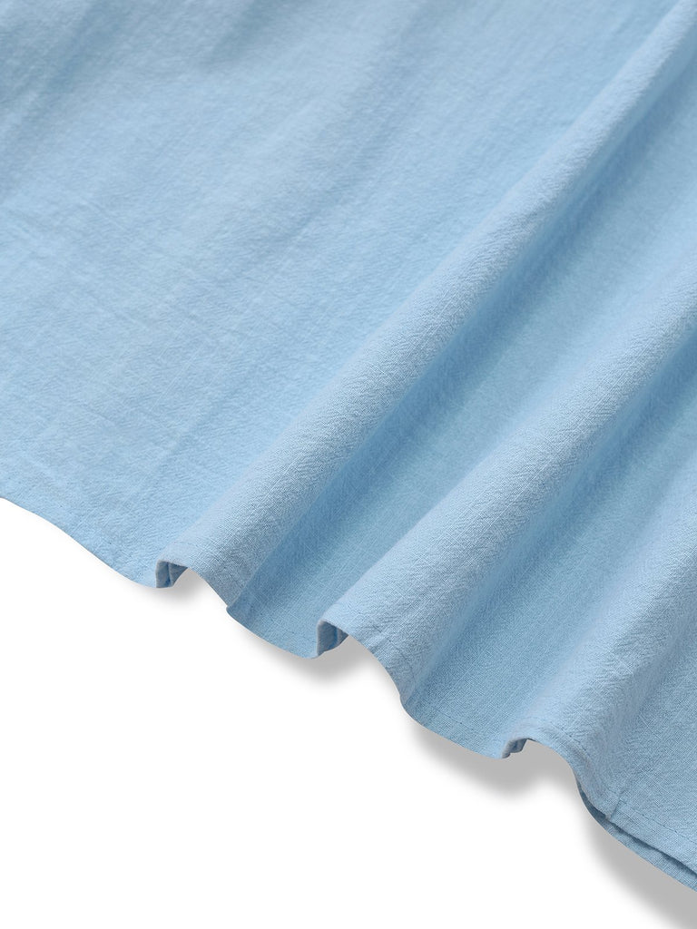 2PCS Blue Grey 1950s Solid Square Neck Dress & Apron