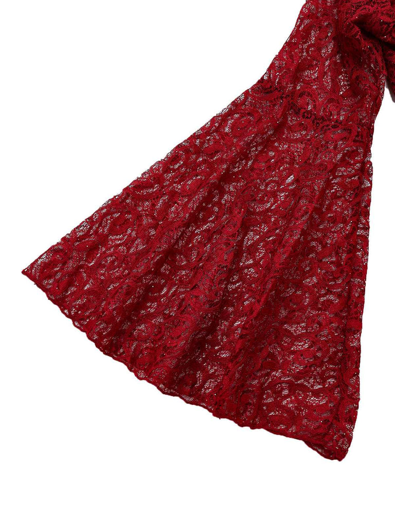 1920s Deep V-Neck Bell Sleeve Lace Mermaid Dress