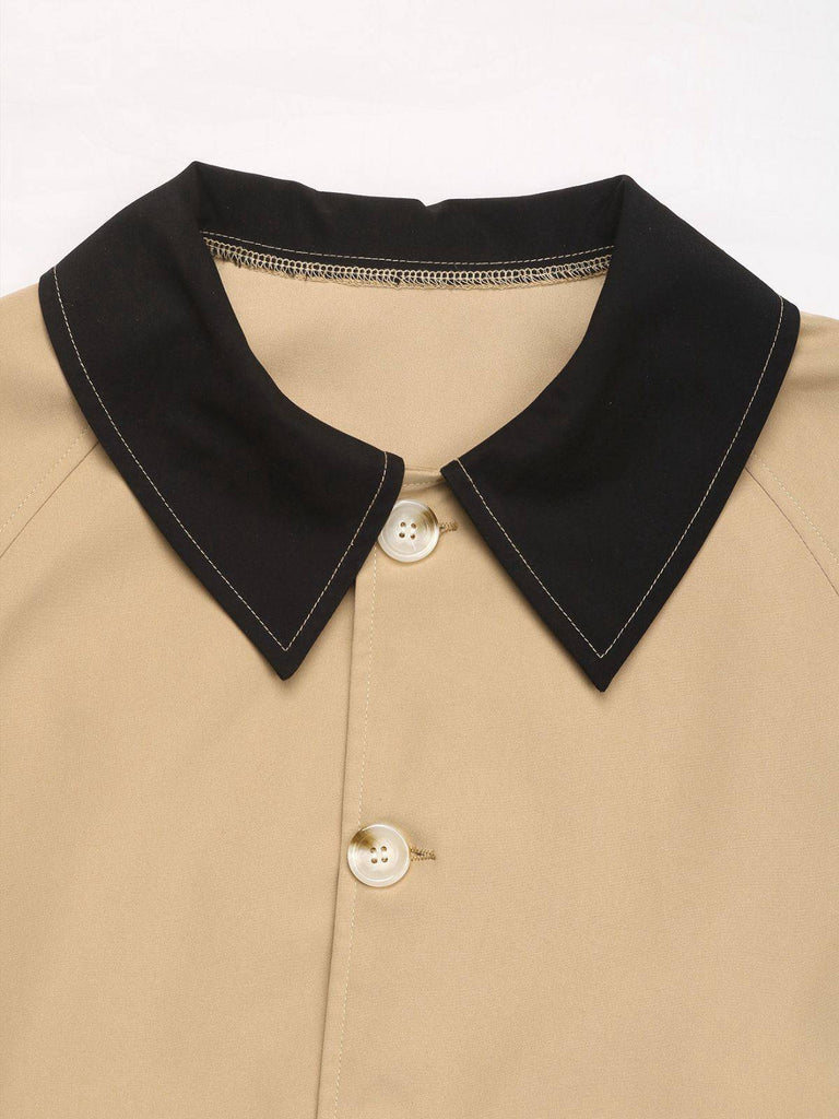 Khaki 1950s Contrast Rolled Cuff Lapel Jacket