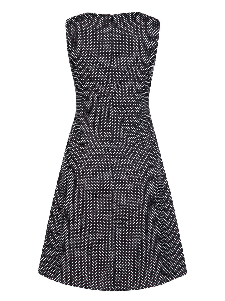 Black 1960s Face Print Polka Dot Dress