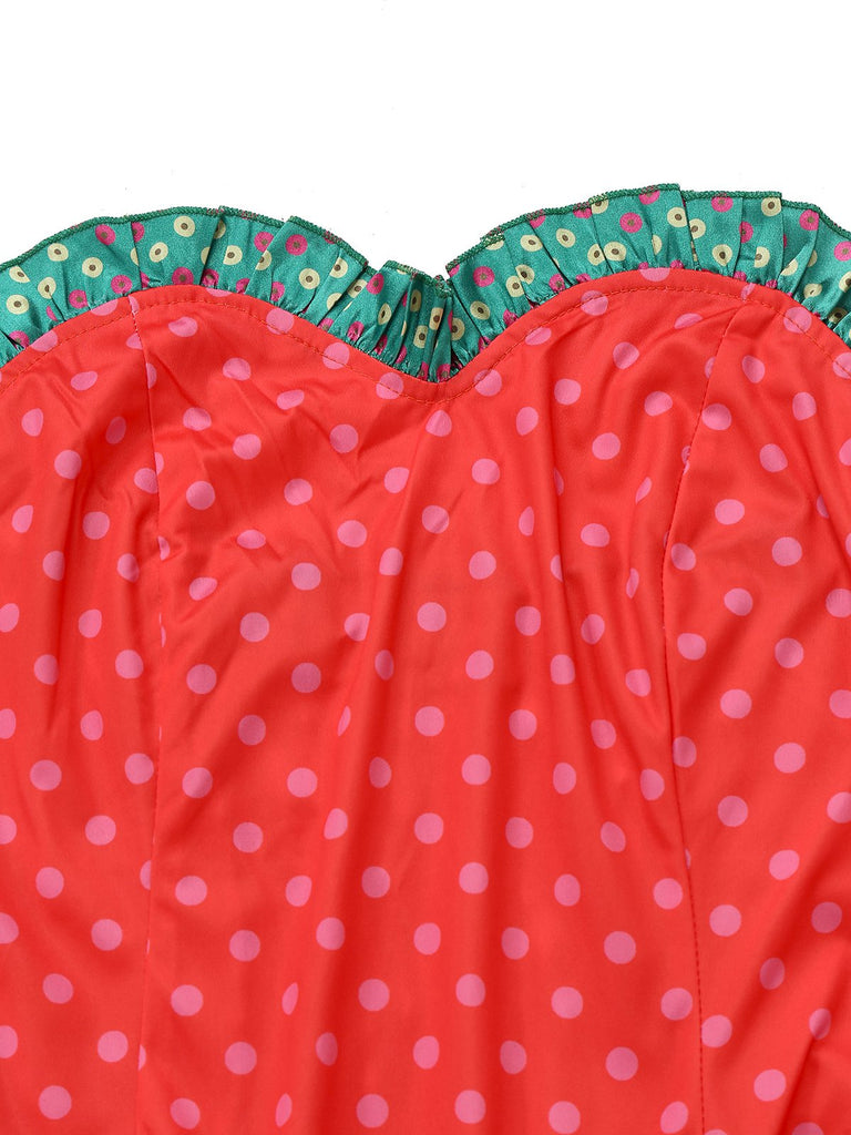 Green 1930s Grinch Martha Cosplay Polka Dot Strapless Dress