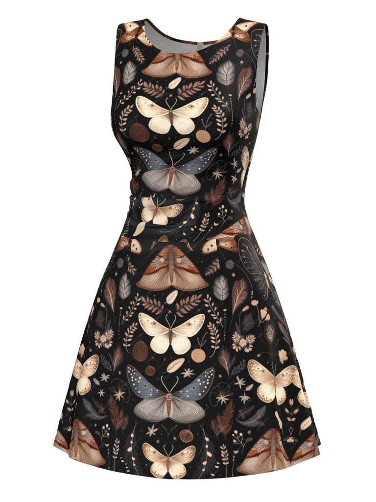 Black 1960s Witch Moth Butterfly A-Line Dress