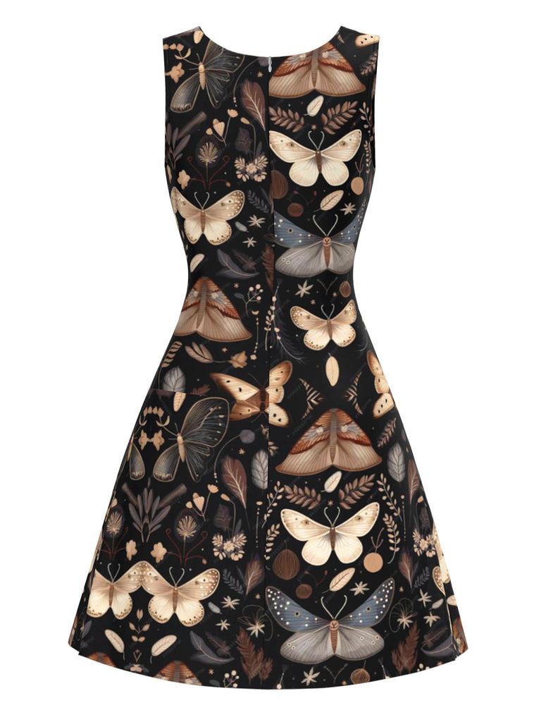 Black 1960s Witch Moth Butterfly A-Line Dress