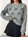 Grey 1950s Round Neck Bow Pullover Sweater