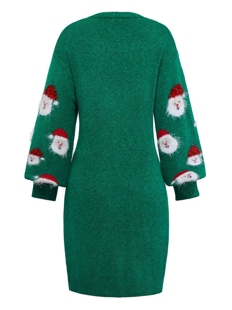 Green 1960s Christmas Santa Claus Sweater Dress