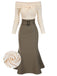 Khaki 1930s Off Shoulder Knit Belt Mermaid Dress