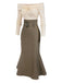 Khaki 1930s Off Shoulder Knit Belt Mermaid Dress