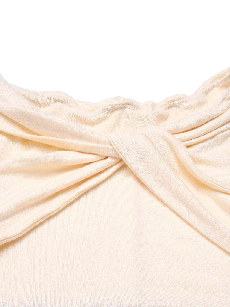 Khaki 1930s Off Shoulder Knit Belt Mermaid Dress