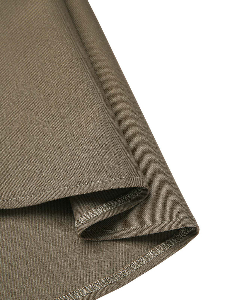 Khaki 1930s Off Shoulder Knit Belt Mermaid Dress