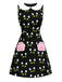 Black 1960s Cat Print Paw Pockets Dress