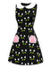 Black 1960s Cat Print Paw Pockets Dress