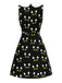 Black 1960s Cat Print Paw Pockets Dress