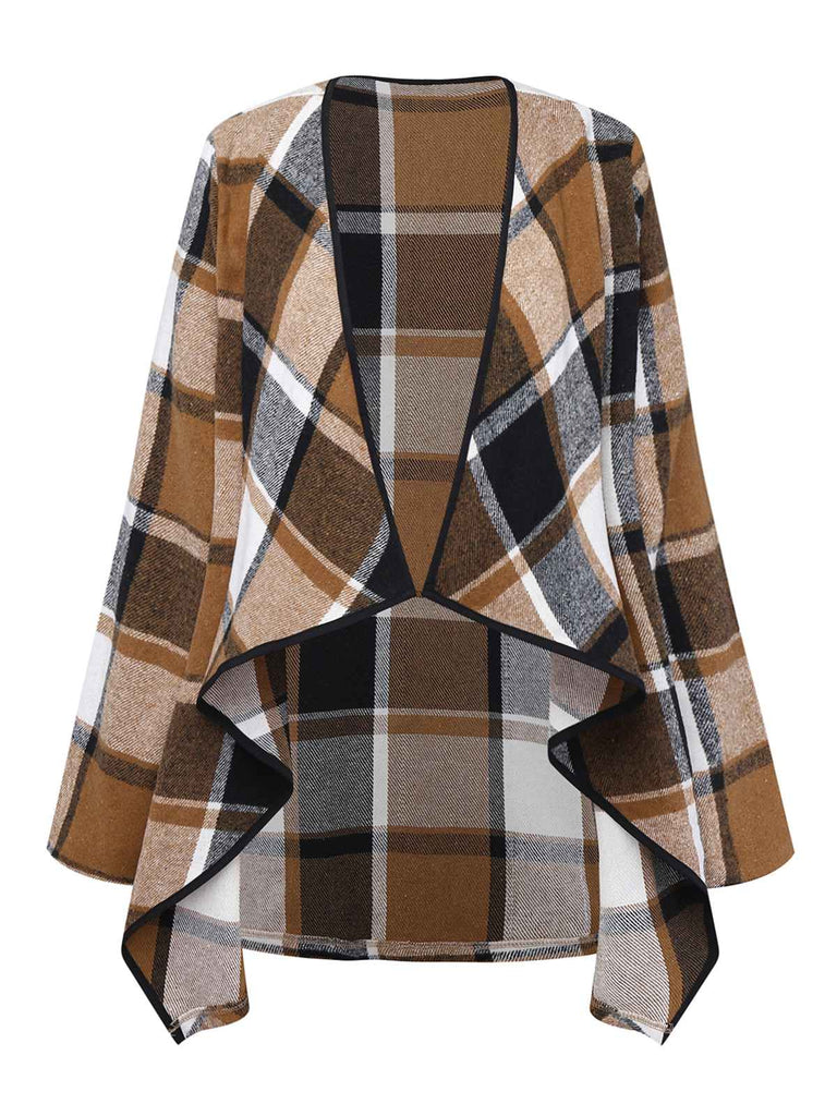 Khaki 1950s Plaid Long Sleeve Irregular Jacket