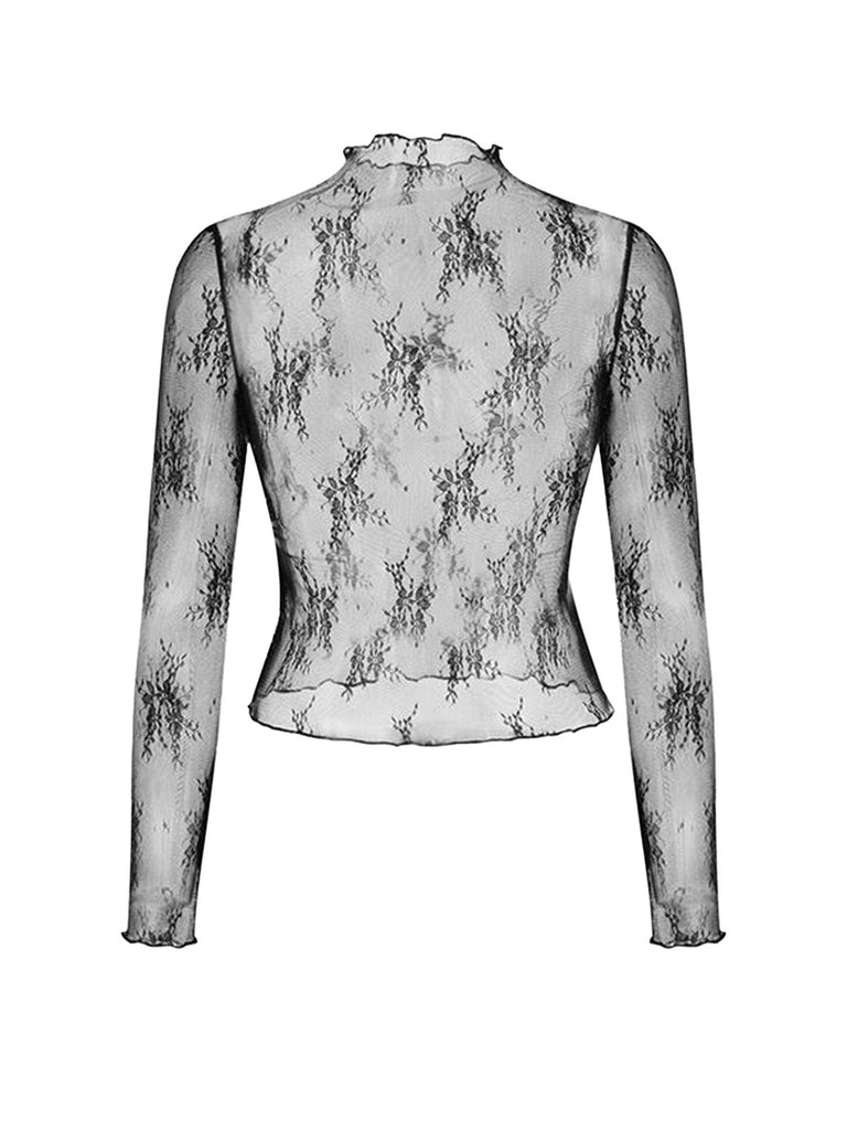 2PCS Black 1950s Mesh Top & Velvet Jumpsuit