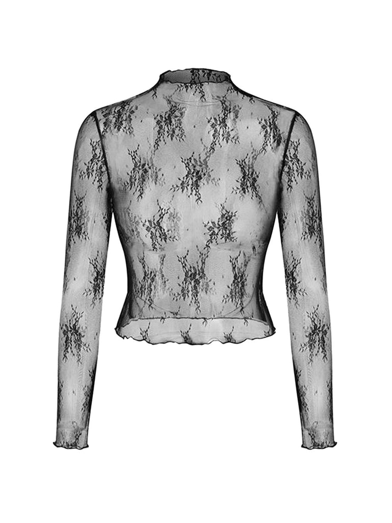 2PCS Black 1950s Mesh Top & Velvet Jumpsuit