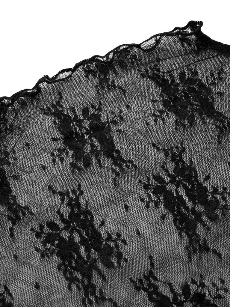 2PCS Black 1950s Mesh Top & Velvet Jumpsuit