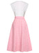 2PCS 1950s Pink Plaid Skirt & Romper With Belt