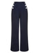 Dark Blue 1950s Solid Button Straight Pants