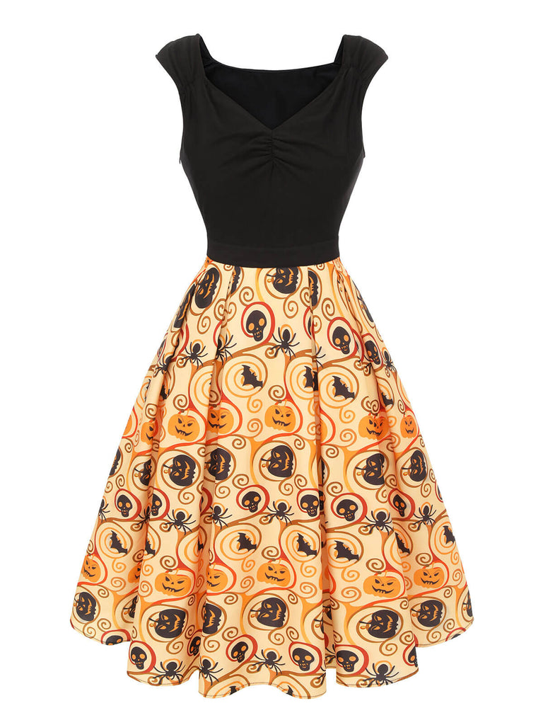 Black & Yellow 1950s Pumpkin Bat Spider Dress