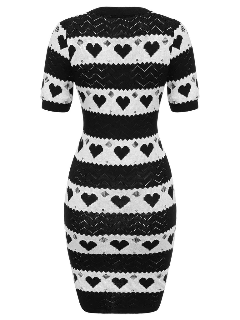 Black 1960s Contrasting Heart Knitting Dress