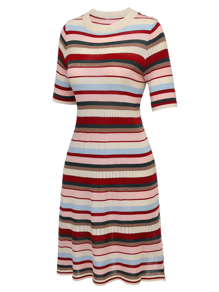 1960s Multicolor Stripes Knitted Dress