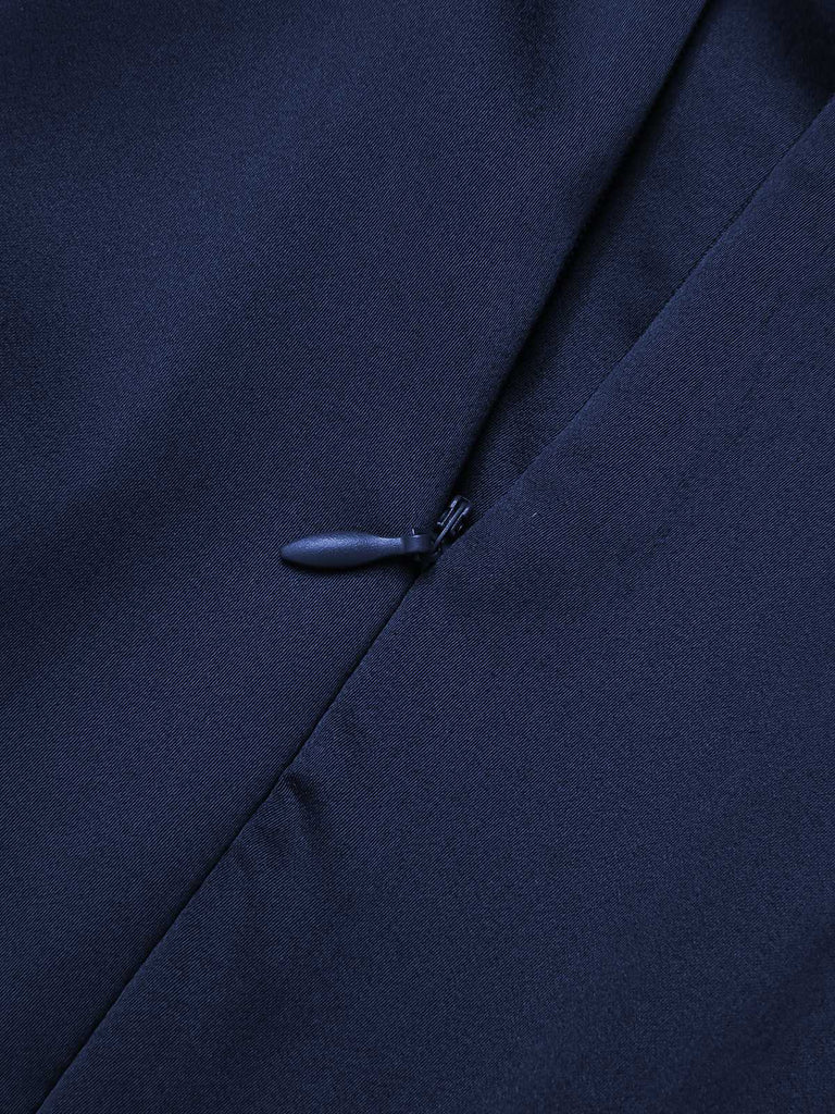 Blue 1940s Solid Short Sleeves Lapel Dress