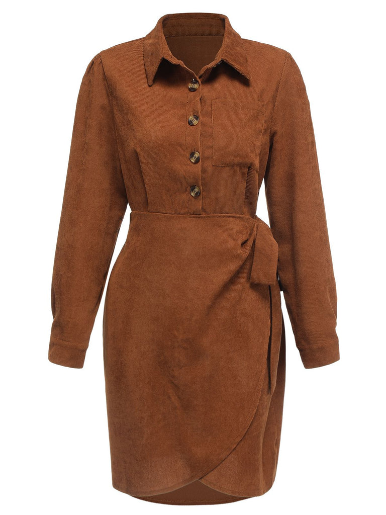 Brown 1960s Corduroy Pencil Dress