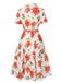 Beige 1950s Roses Lapel Dress With Belt