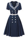 Dark Blue 1950s Sailor Style Double Breasted Dress
