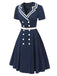 Dark Blue 1950s Sailor Style Double Breasted Dress