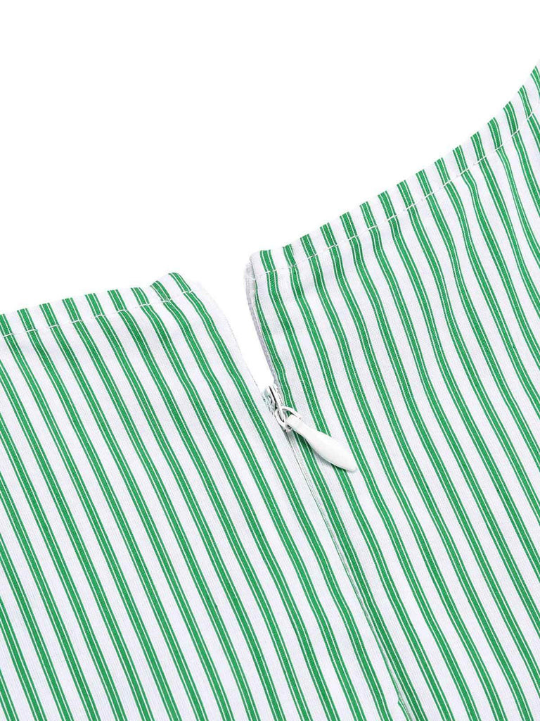 Mint Green 1950s Striped V-Neck Dress