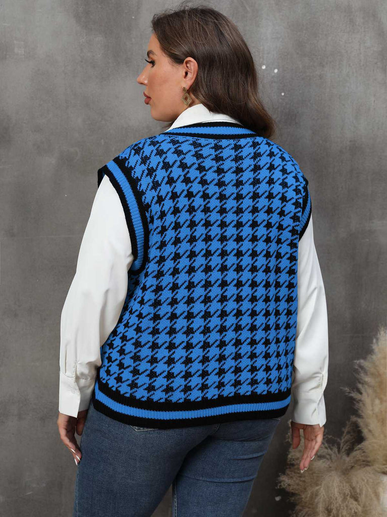 [Plus Size] 1960s Jacquard Contrasting Houndstooth Wool Vest