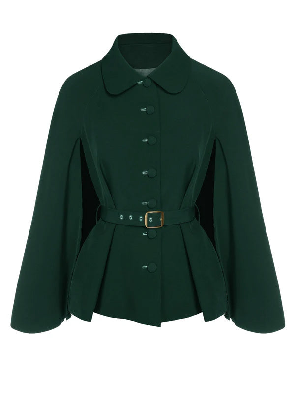 Green 1940s Lapel Cape Coat