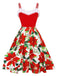 Red 1950s Christmas Poinsettia Shaggy Trimmed Dress