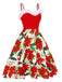 Red 1950s Christmas Poinsettia Shaggy Trimmed Dress