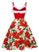 Red 1950s Christmas Poinsettia Shaggy Trimmed Dress